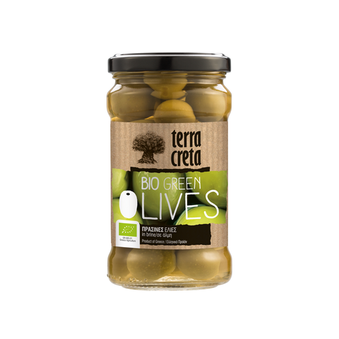 Terra Creta "Bio Green Olives" Griechische grüne Oliven, Bio in Salzlake